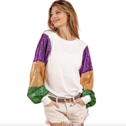 Mardi gras sequin sleeve top from mardi gras apparel